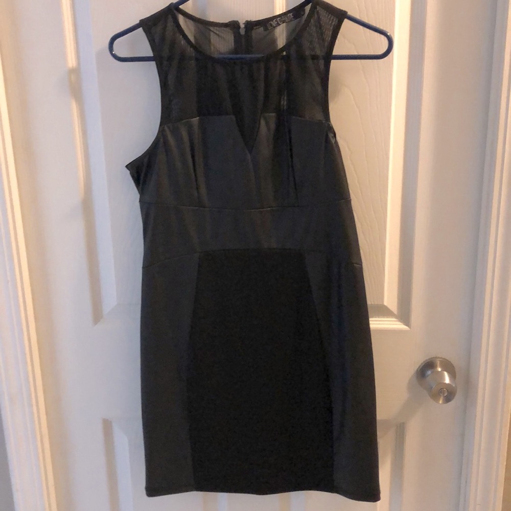 Faux leather and mesh little black dress